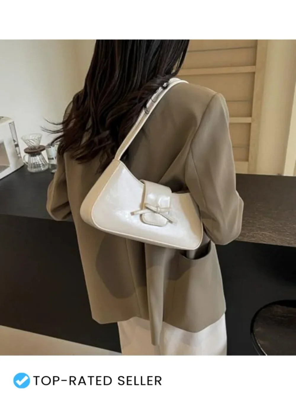 PU Leather Hobo Shoulder Bag Bow Flap Magnet Closure Everyday Purse